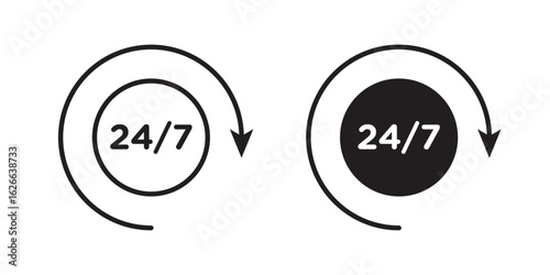 24 7 icon, outline style icon for web site or mobile app, vector graphics