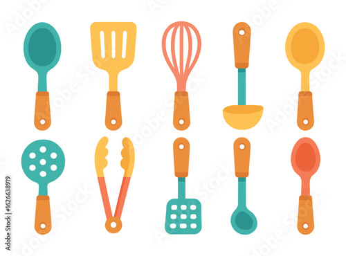 Colorful Cooking Utensils. Flat vector mini-illustrations cooking utensils in colors children's illustrations: