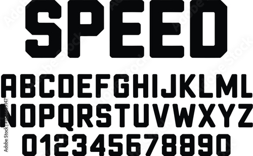 Bold and Heavy San-Serif Font - Modern, Racing and Speed Typography Alphabet with Numbers