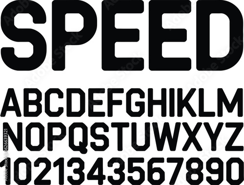 Bold and Heavy San-Serif Font - Modern, Racing and Speed Typography Alphabet with Numbers