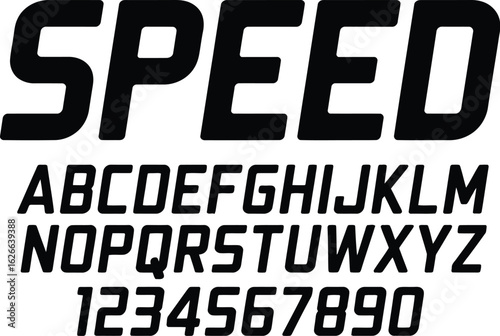 Bold and Heavy San-Serif Font - Modern, Racing and Speed Typography Alphabet with Numbers