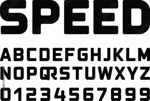 Bold and Heavy San-Serif Font - Modern, Racing and Speed Typography Alphabet with Numbers