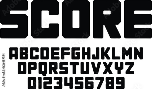 Bold Octagonal Block Font - Sports Jersey, Scoreboard, and Athletic Typography Alphabet and Numbers Set