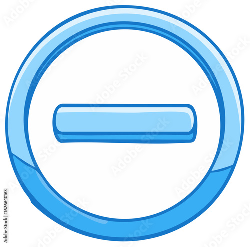 Blue Cartoon Style Minus Symbol Inside a Circle with Rounded Edges and Color Highlights