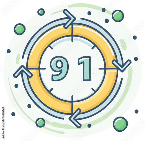 Modern vector icon of a ninety one day cycle representing a quarterly period or a three month plan.