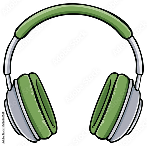 Modern green and silver over ear headphones with a smooth curved headband and detailed earcups