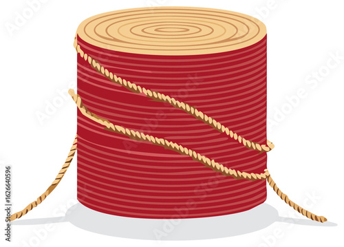 Illustration of a spooled red thread with brown rope wrapped around it, crafting supply graphic