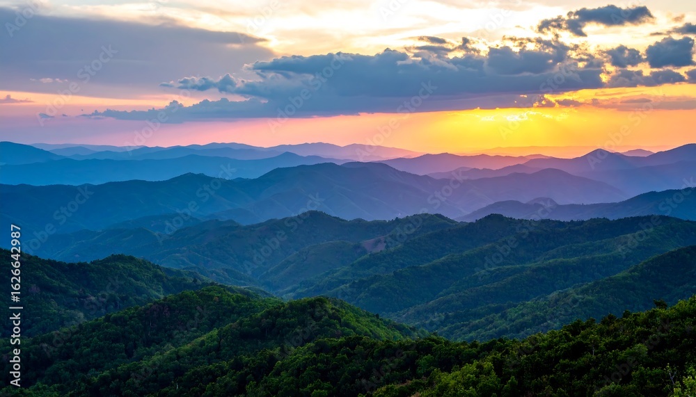Sunset Over Mountain Ridges Layers Scenery Landscape Sunset Over Mountain Ridges Layers Scenery Landscape