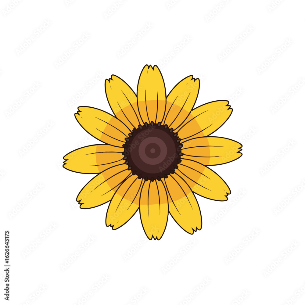 Fototapeta premium Vibrant Cartoon Sunflower Blossom Isolated on White, Botanical Illustration Vector Art