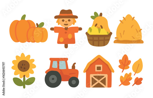 Harvest Celebration Icons. Flat vector mini-illustrations harvest celebration in colors children's