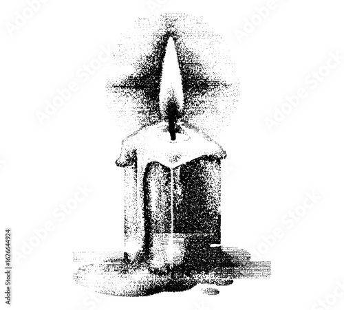 Grainy retro candle collage vector with vintage stipple photocopy texture, ideal for surreal 90s aesthetic tattoos, grunge posters, psychedelic art, horror, gothic, and hallucinogenic themes