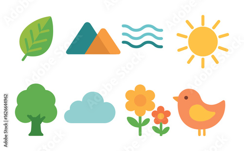 Nature Icons Grid. Flat vector mini-illustrations graphic design trends nature inspired design example in