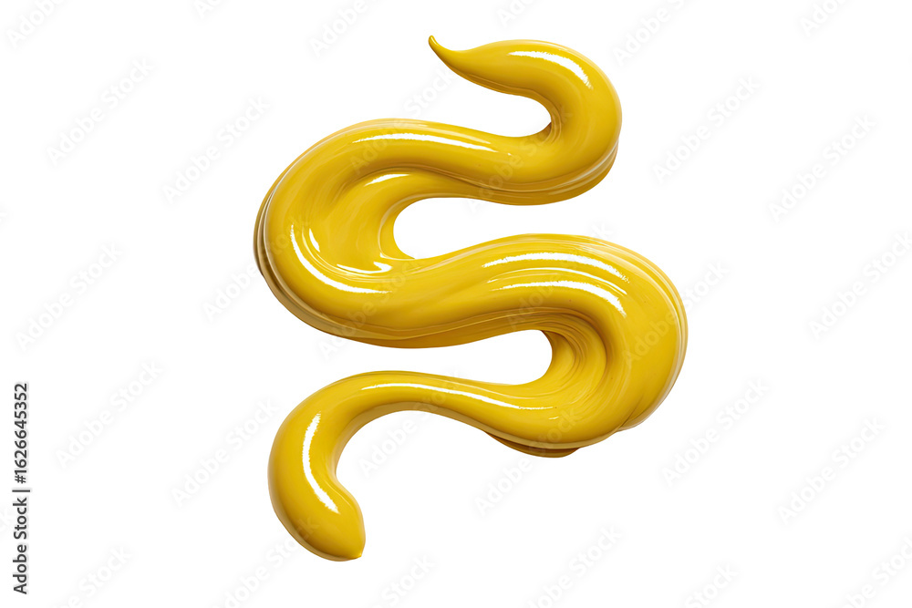 Obraz premium A swirling, glossy, mustard-yellow blob, resembling a snake or a stylized S. It has a smooth, almost liquid texture, and a slightly raised, 3D effect