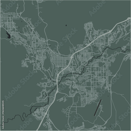 Map of St. George in Utah in a smooth dark style. Contains layered vector with roads water, parks, etc.