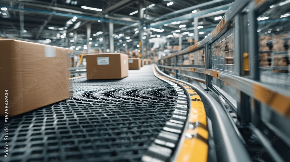 Industrial conveyor system with cardboard boxes Industrial conveyor system with cardboard boxes