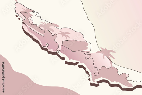 Soft Pink and Beige Island Map with Palm Trees Silhouette soft colors pastel high quality curacao island map