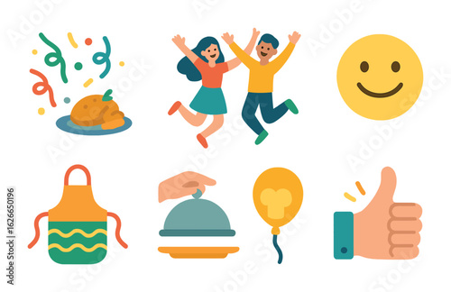 Joyful Cooking Celebration. Flat vector mini-illustrations cooking celebration in colors children's
