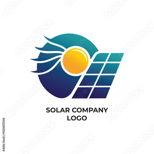 Simple Solar Panel & Sun Logo | Renewable Energy Company