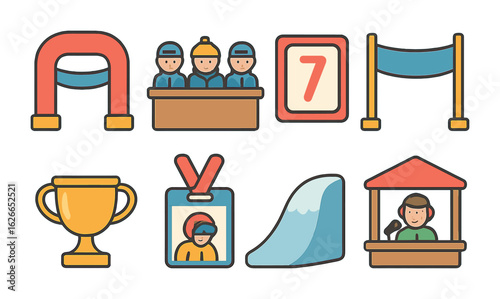 Snowboarding Icons. Flat vector mini-illustrations Snowboarding competition in colors children's illustrations