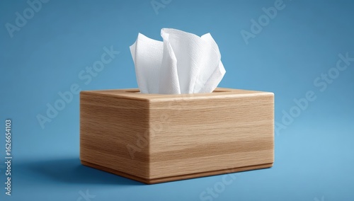 Light beige wooden tissue box with white tissues