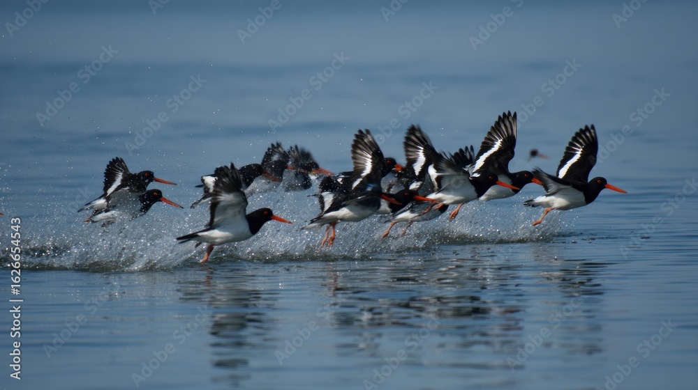 Fototapeta premium Birds taking flight over water