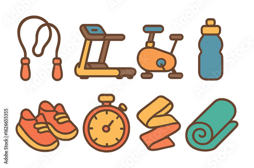 Children's Cardio Icons. Flat vector mini-illustrations cardio home workouts in colors children's