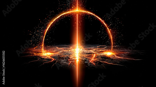 energy rift apocalyptic portal fiery beam cracked earth molten lava cosmic power

