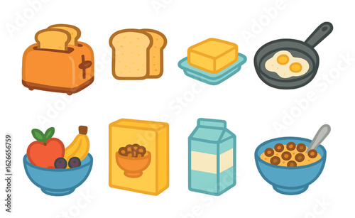 Family Breakfast Icons. Flat vector mini-illustrations family breakfast planning in colors children's