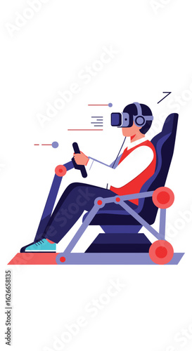 Immersive virtual reality experience driving simulator engages users in realistic digital racing adventures