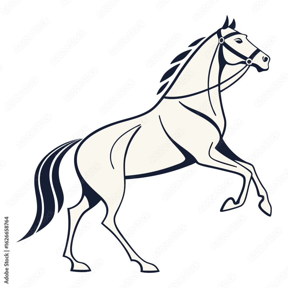 Fototapeta premium Elegant Line Art Logo of a Rearing Horse with Bridle