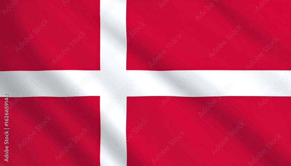 Fototapeta premium Danish flag with red field and offset white Nordic cross—symbol of Christianity, tradition, and sovereignty.