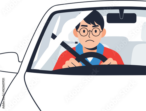 Anxious Driver Illustration: Concerns and Road Safety