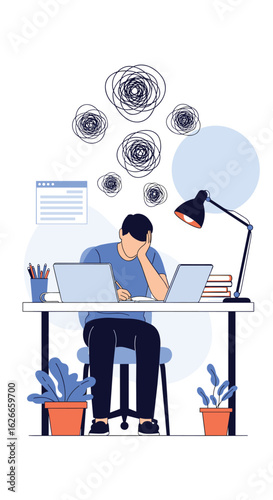 Overwhelmed student struggling with intense academic pressure and mental exhaustion at desk