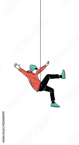 Adrenaline junkie descends vertical pole with dynamic movement and athleticism