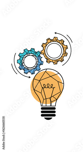 Creative innovation gears connecting ideas lightbulb as concept for development and progress