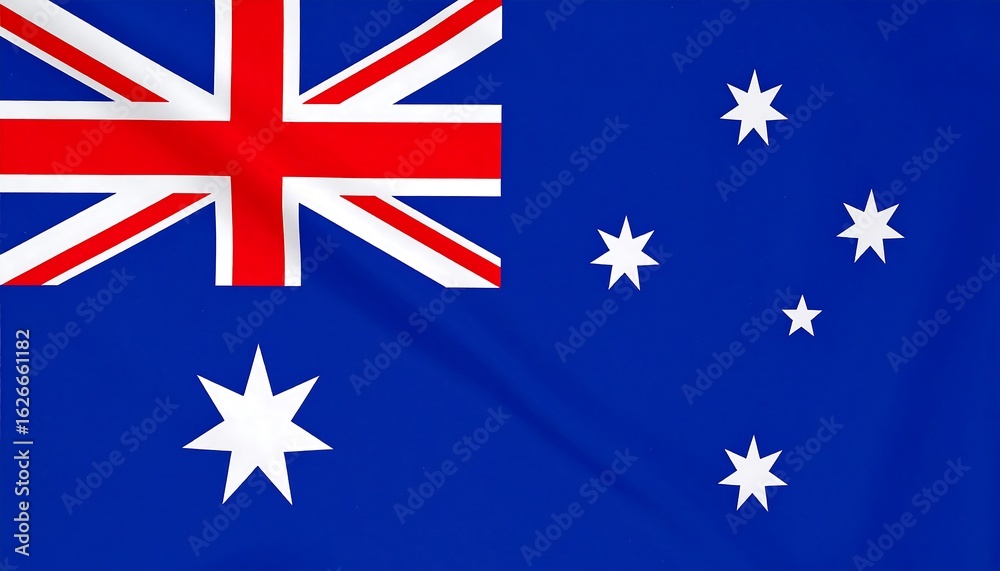 Fototapeta premium Australian flag with blue field, Union Jack, white Commonwealth Star, and Southern Cross—symbol of federation, history, and celestial guidance.