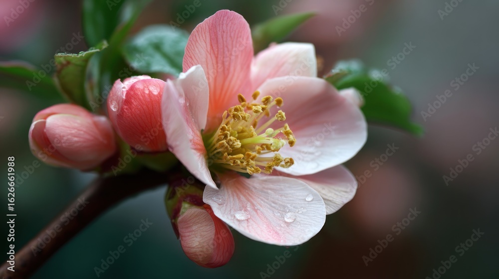 Fototapeta premium Delicate pink blossom with water drops