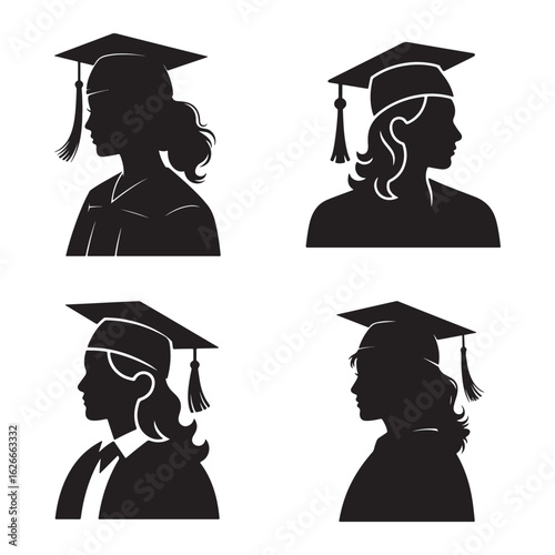 Four Graduation Silhouettes With Tassels and Caps student