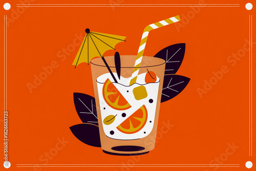 Summery Cocktail Glass with Orange Slices and Umbrella (1)
