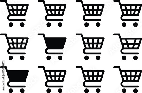 Twelve Shopping Cart Icons Silhouette Set Various Styles for Online Retail Free Vector