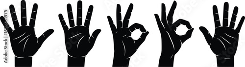 Set of woman hands in various gestures isolated
