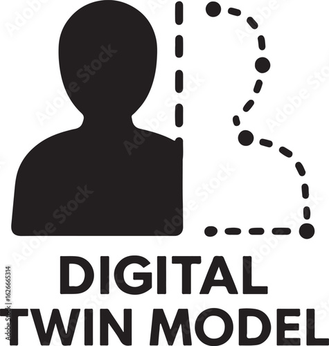Silhouette vector of digital twin model icon representing virtual replica, simulation, and smart technology.