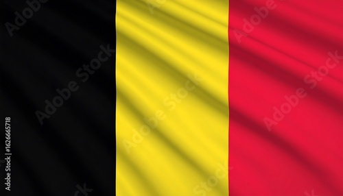 Belgian flag with vertical black, yellow, and red stripes—symbol of strength, wealth, and courage.