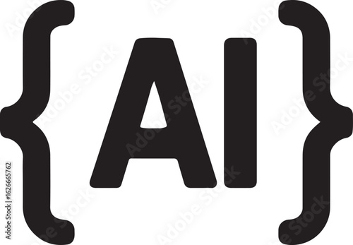 Silhouette vector of AI coding brackets icon representing programming, artificial intelligence, and software development.