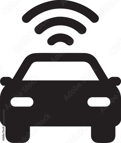 Silhouette vector of autonomous vehicle icon representing self-driving car, smart technology, and AI transportation.