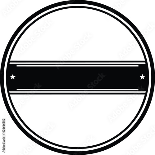 Black horizontal bar with stars within a black outlined circle on white background vector illustration