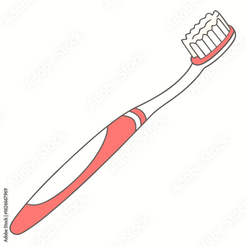 Vector Flat Color, Toothbrush, Isolated on White Background