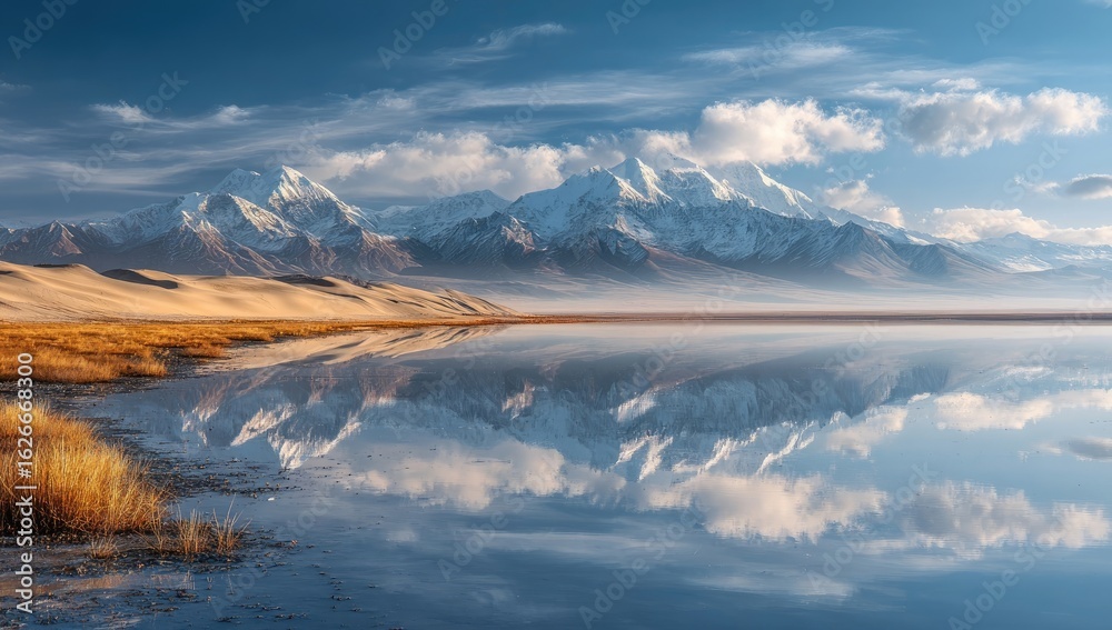 Obraz premium Serene alpine lake reflecting majestic peaks