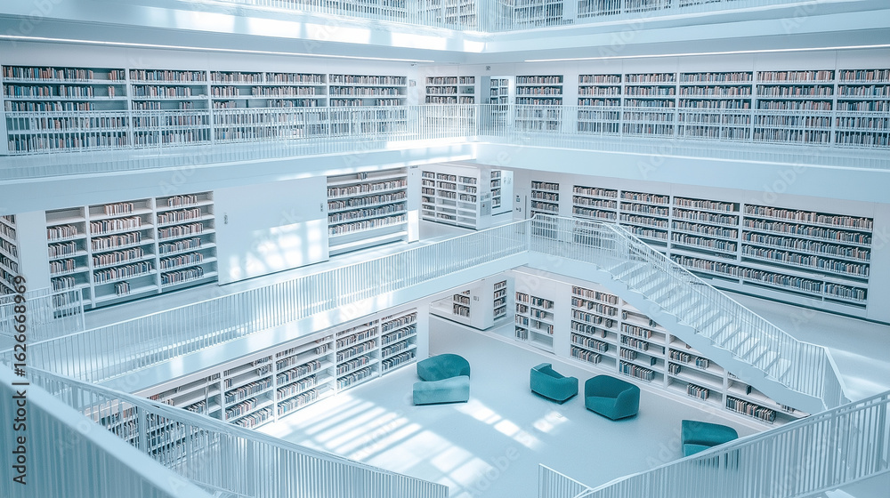 Obraz premium A very bright, light and calm view of the city library 