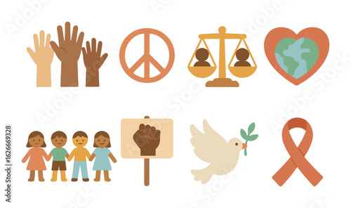 Diversity and Unity Icons. Flat vector mini-illustrations Racial equality in colors children's illustrations: